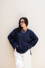 Basic Oversized Blouse in Navy Blue