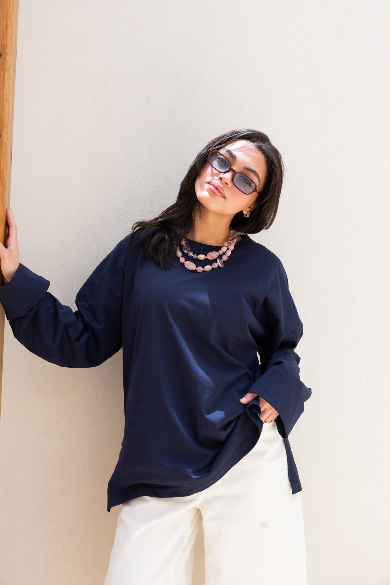 Basic Oversized Blouse in Navy Blue