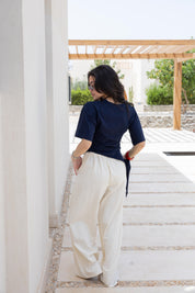 Short sleeve ruched T-shirt In Navy Blue