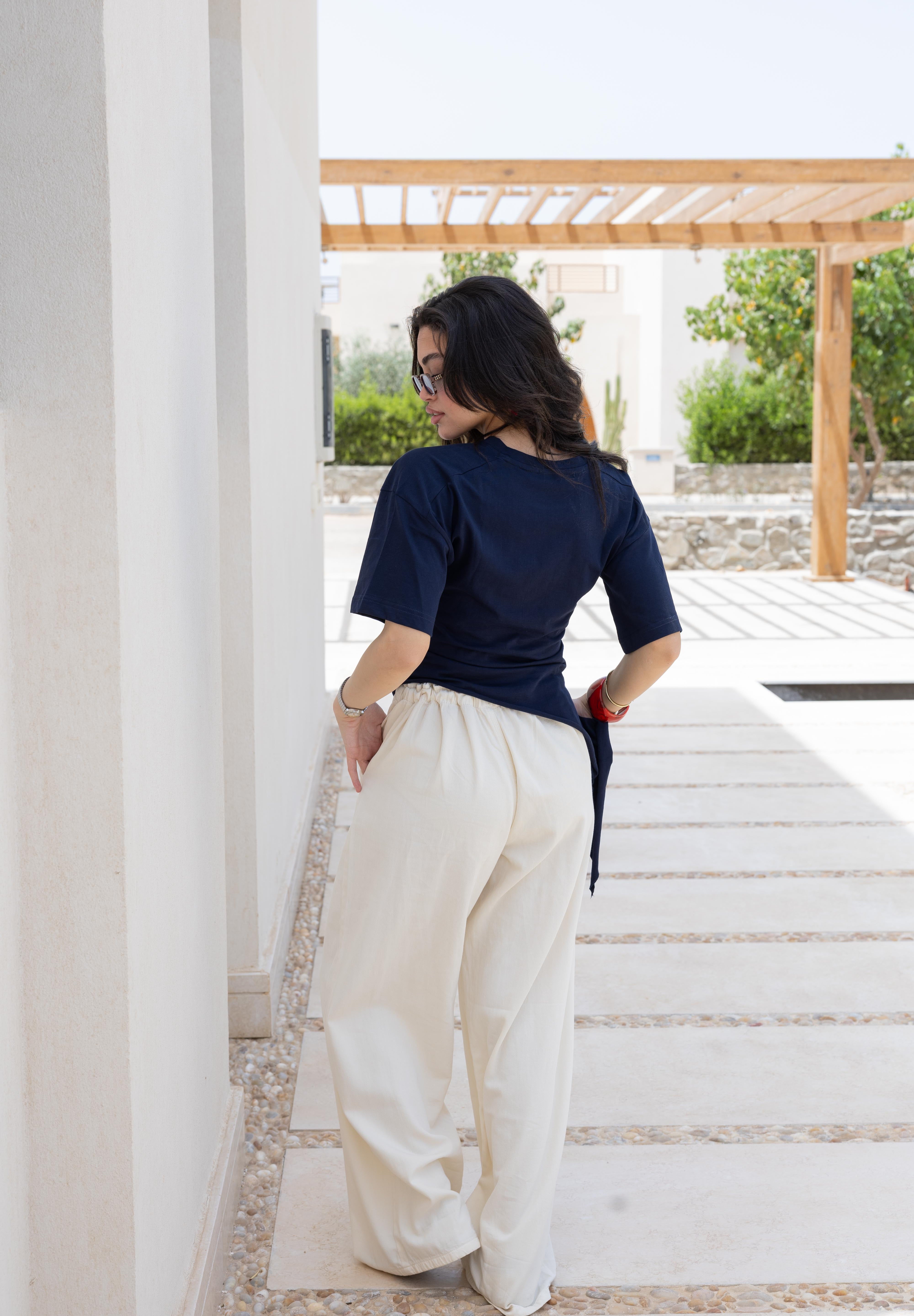 Short sleeve ruched T-shirt In Navy Blue