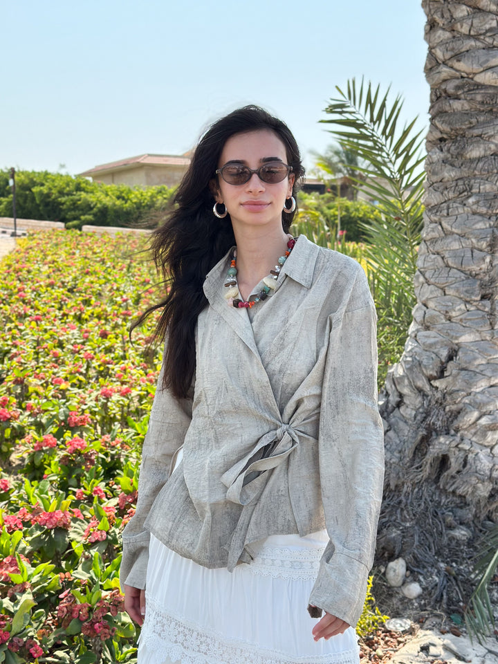 Marble Cross Shirt In Sand Beige