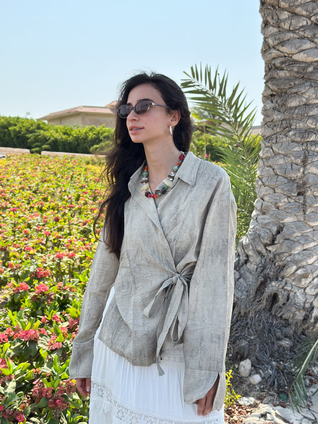 Marble Cross Shirt In Sand Beige