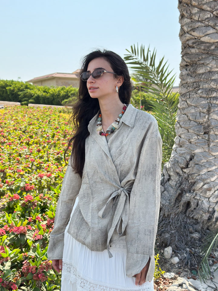 Marble Cross Shirt In Sand Beige