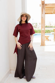 Short sleeve ruched T-shirt In Wine