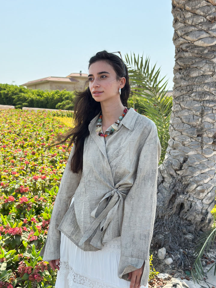 Marble Cross Shirt In Sand Beige
