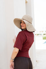 Short sleeve ruched T-shirt In Wine
