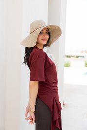 Short sleeve ruched T-shirt In Wine