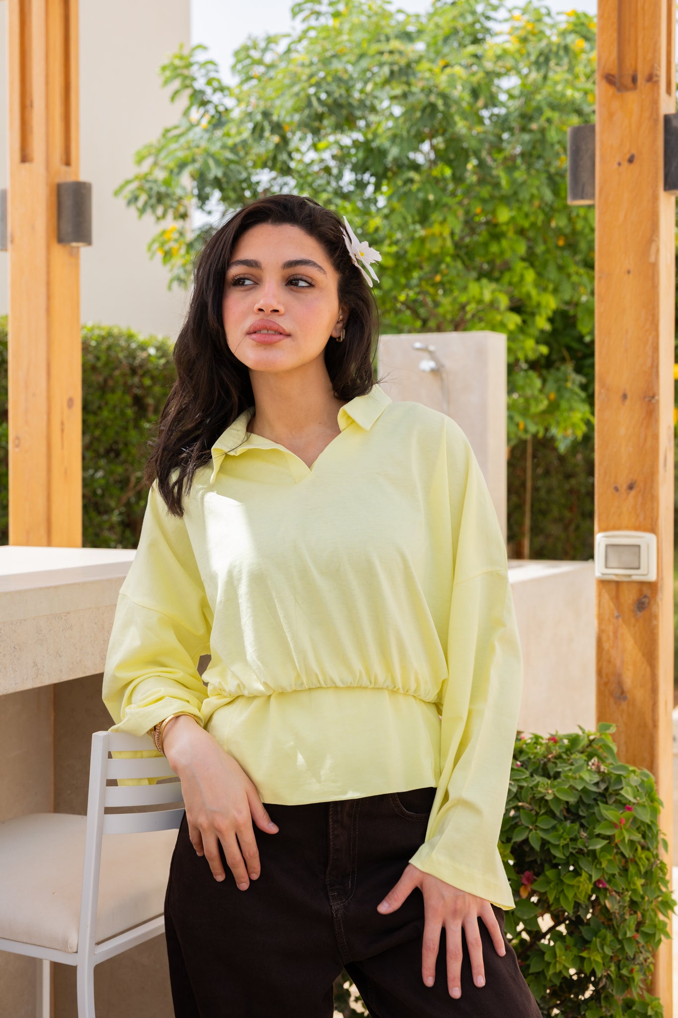 Polo Corset Blouse In Butter Yellow