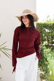 long sleeve ruched T-shirt In Wine