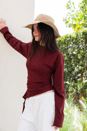 long sleeve ruched T-shirt In Wine