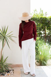 long sleeve ruched T-shirt In Wine