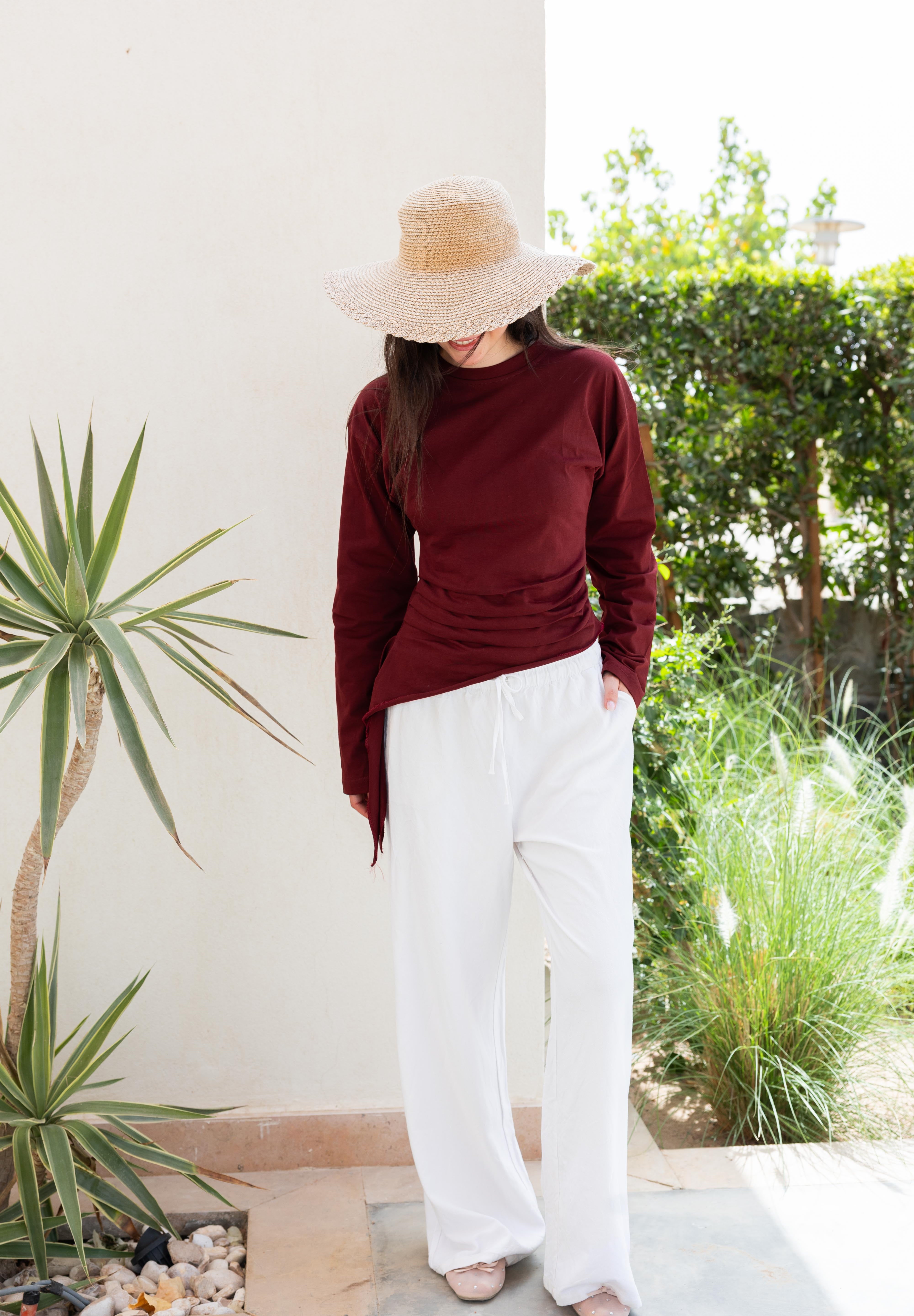 long sleeve ruched T-shirt In Wine