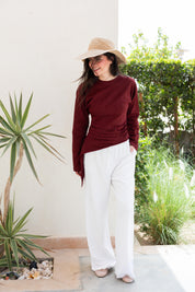 long sleeve ruched T-shirt In Wine