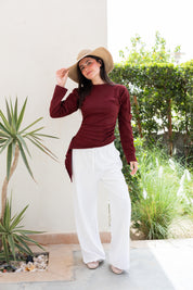 long sleeve ruched T-shirt In Wine