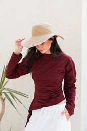 long sleeve ruched T-shirt In Wine