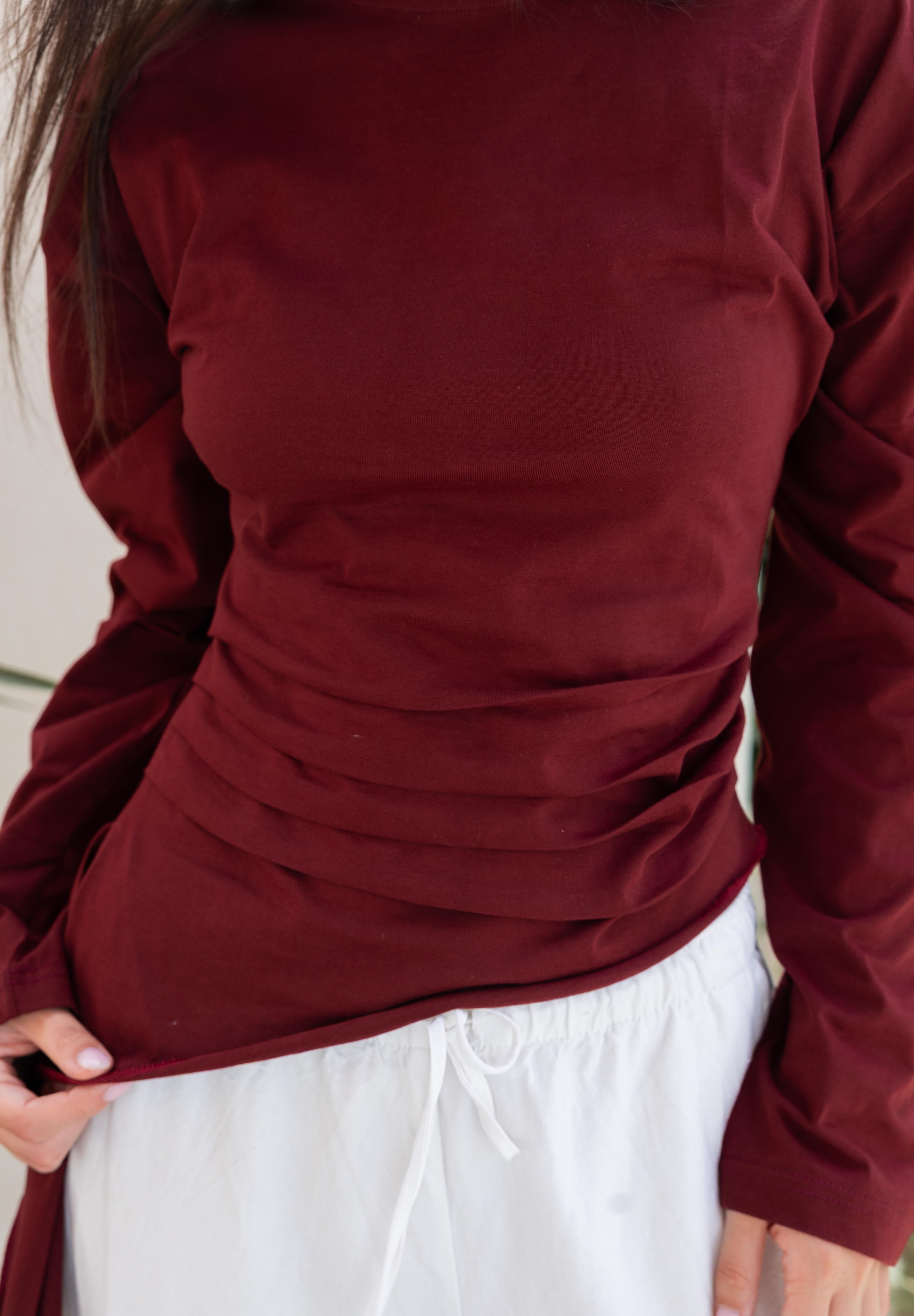 long sleeve ruched T-shirt In Wine