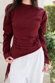 long sleeve ruched T-shirt In Wine