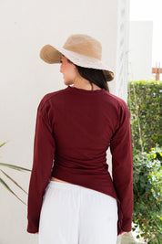 long sleeve ruched T-shirt In Wine