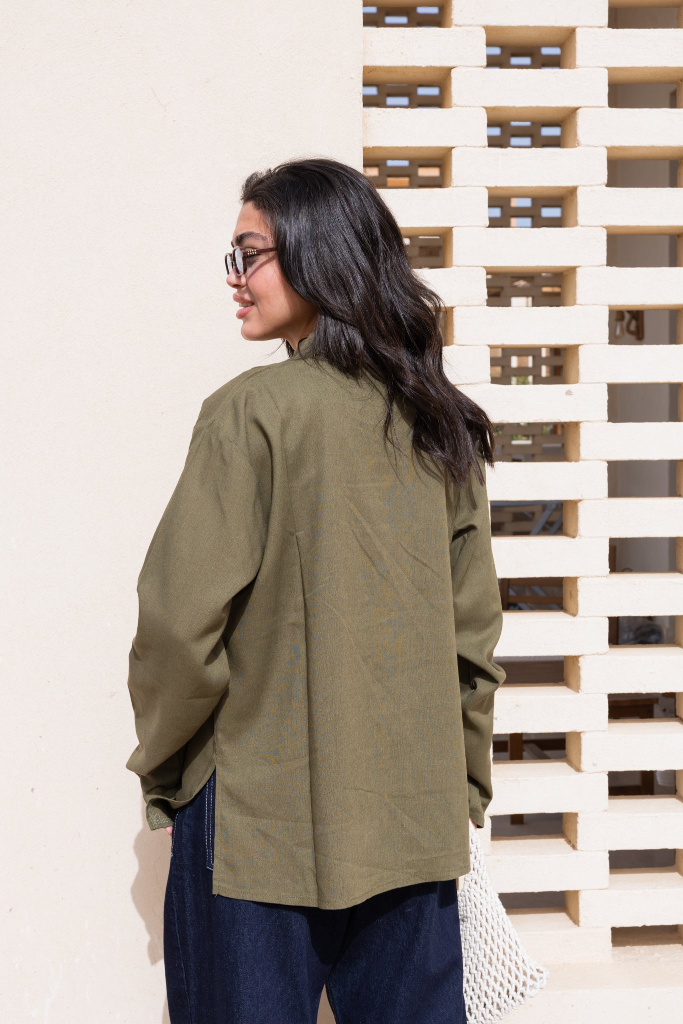 Flowing linen wrap blouse In Olive
