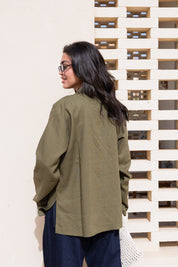 Flowing linen wrap blouse In Olive