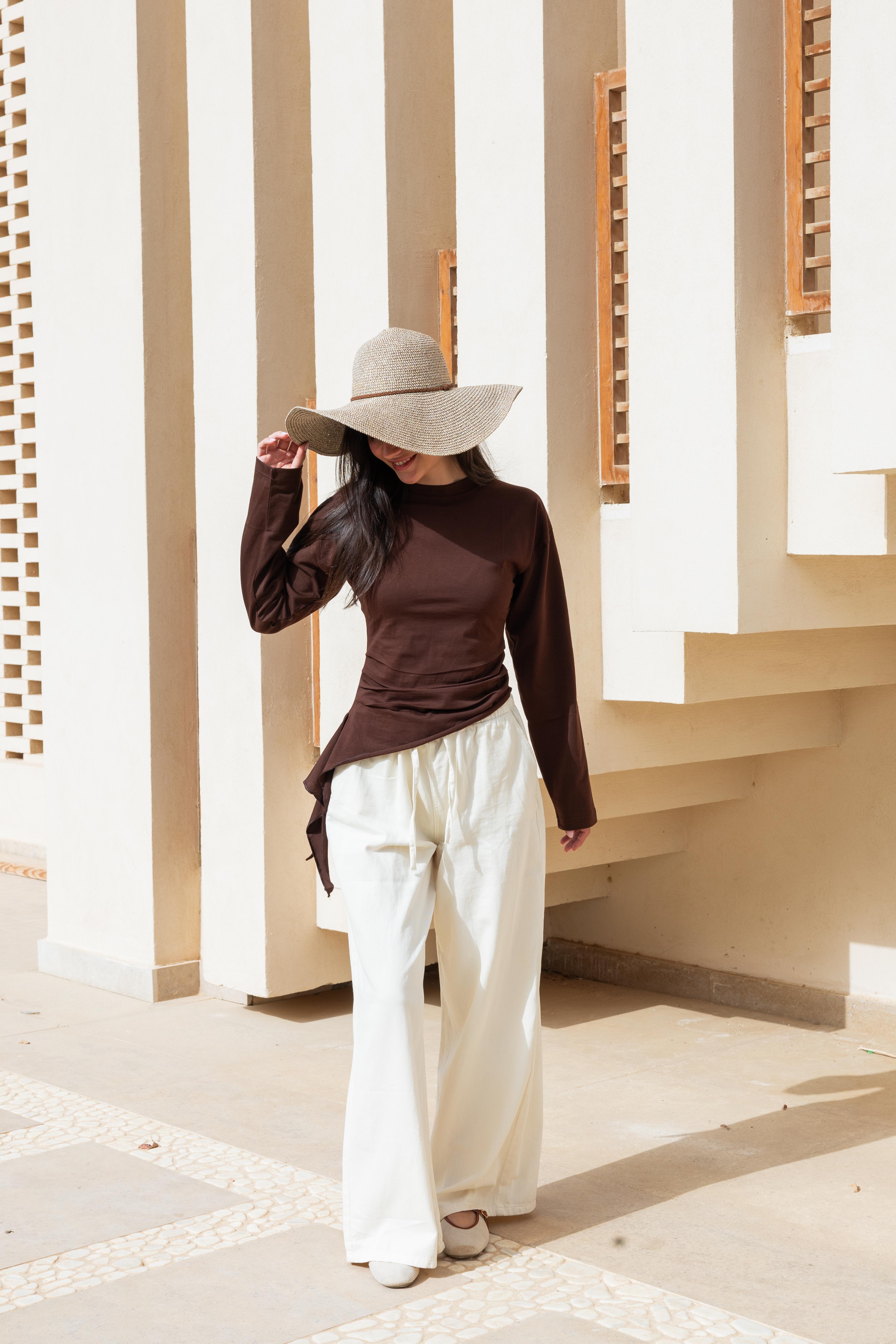 long sleeve ruched T-shirt In Brown
