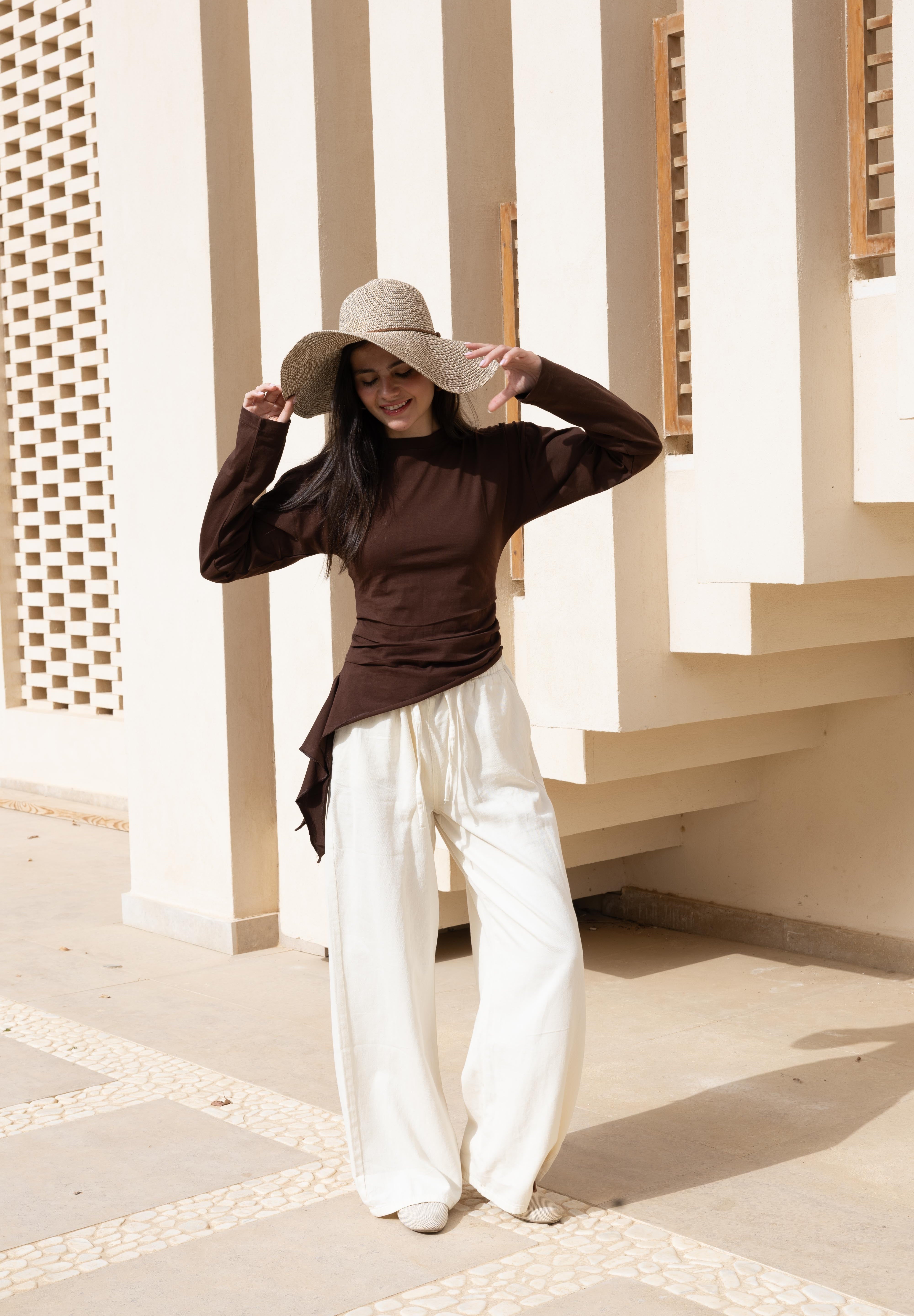 long sleeve ruched T-shirt In Brown