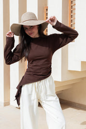 long sleeve ruched T-shirt In Brown