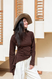 long sleeve ruched T-shirt In Brown