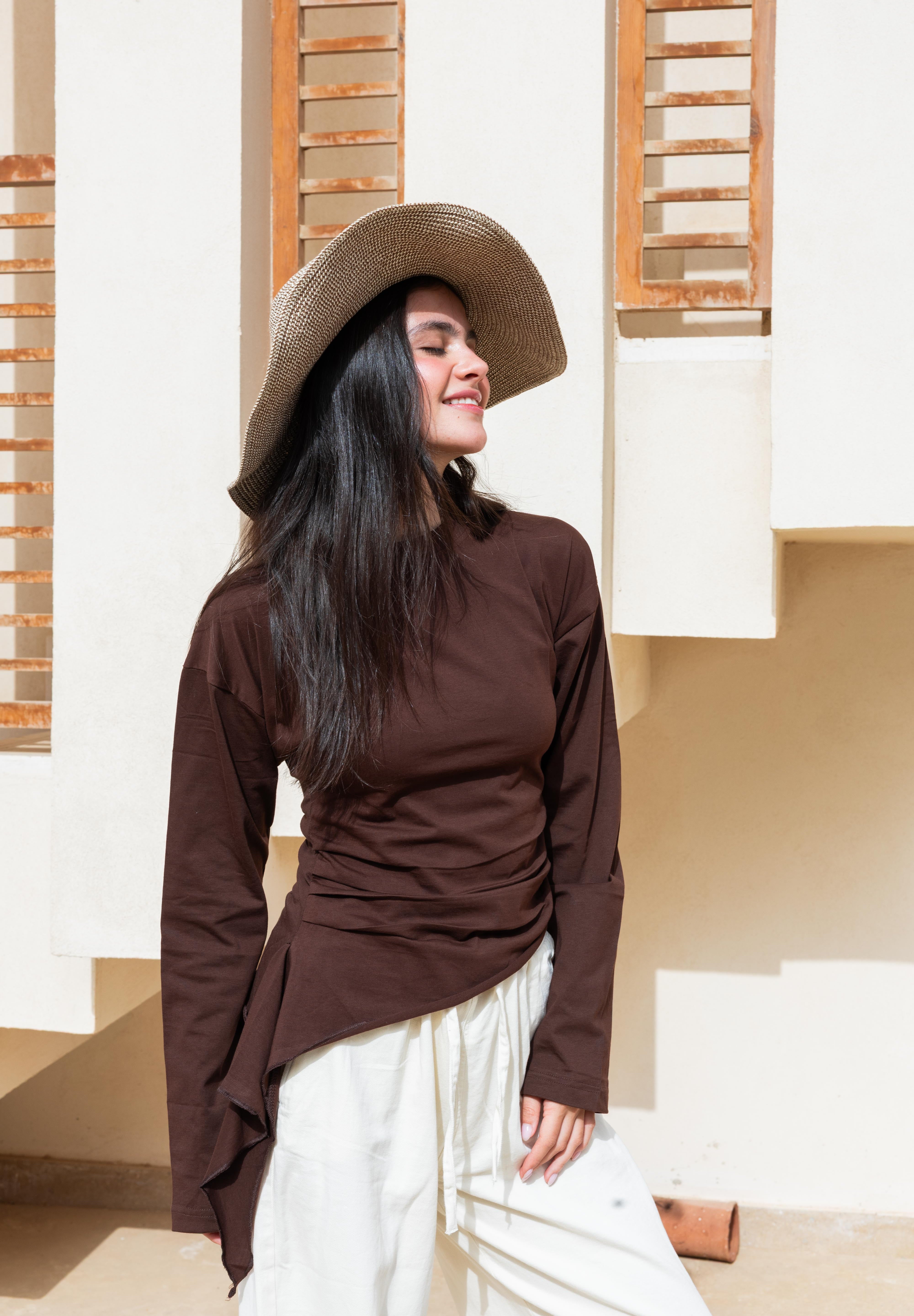 long sleeve ruched T-shirt In Brown