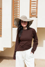 long sleeve ruched T-shirt In Brown