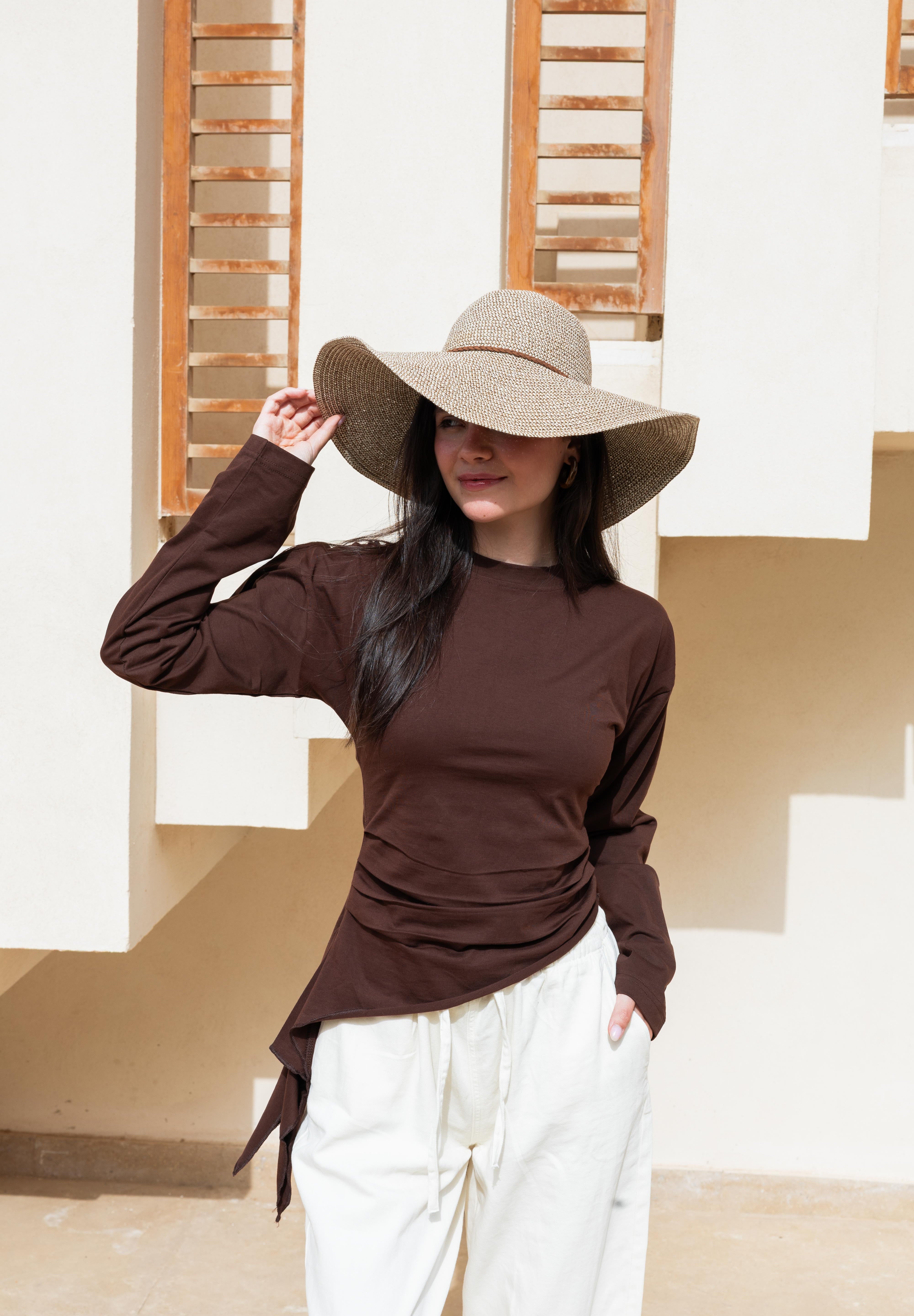 long sleeve ruched T-shirt In Brown