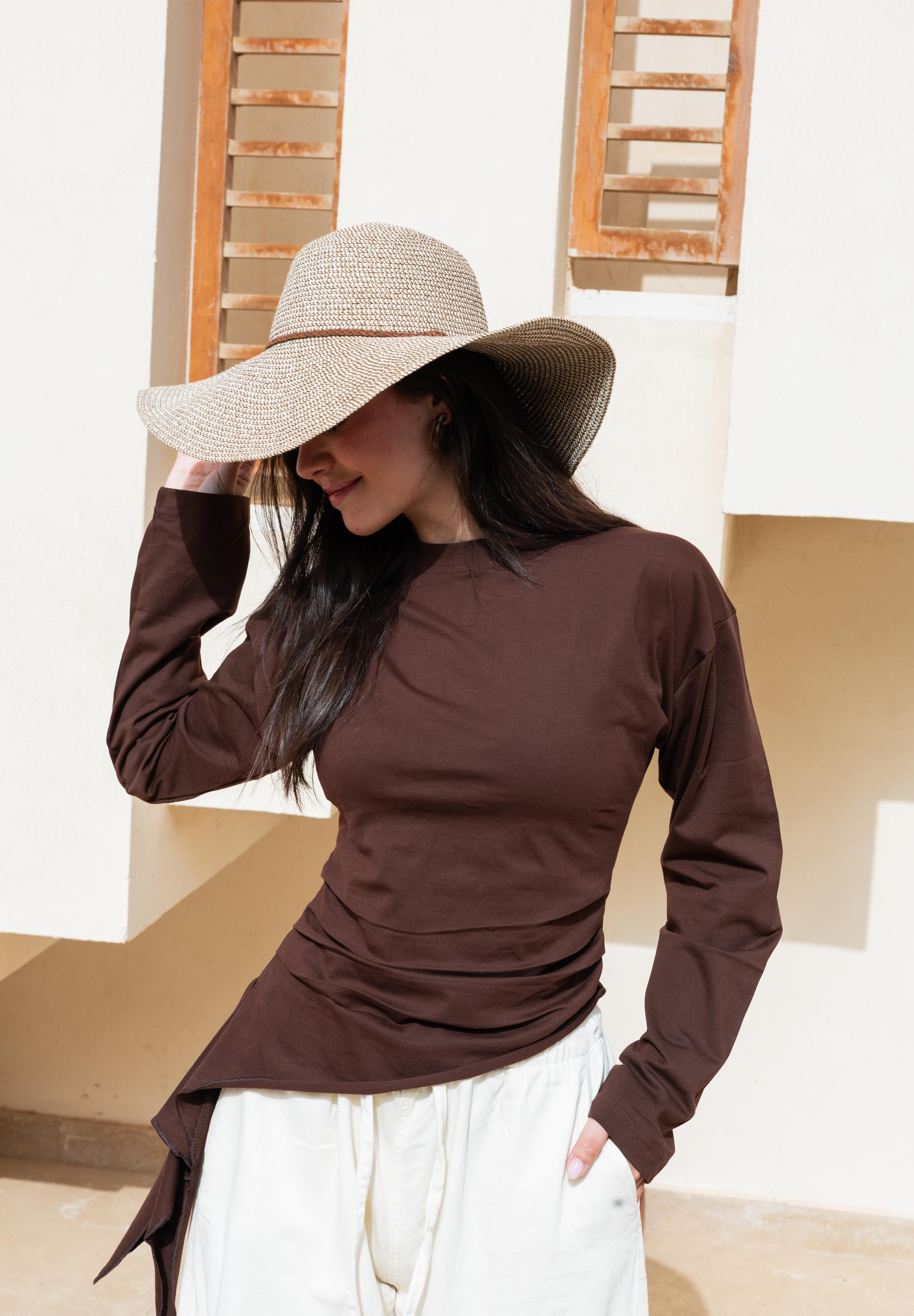 long sleeve ruched T-shirt In Brown