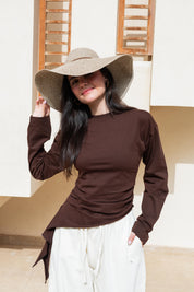 long sleeve ruched T-shirt In Brown