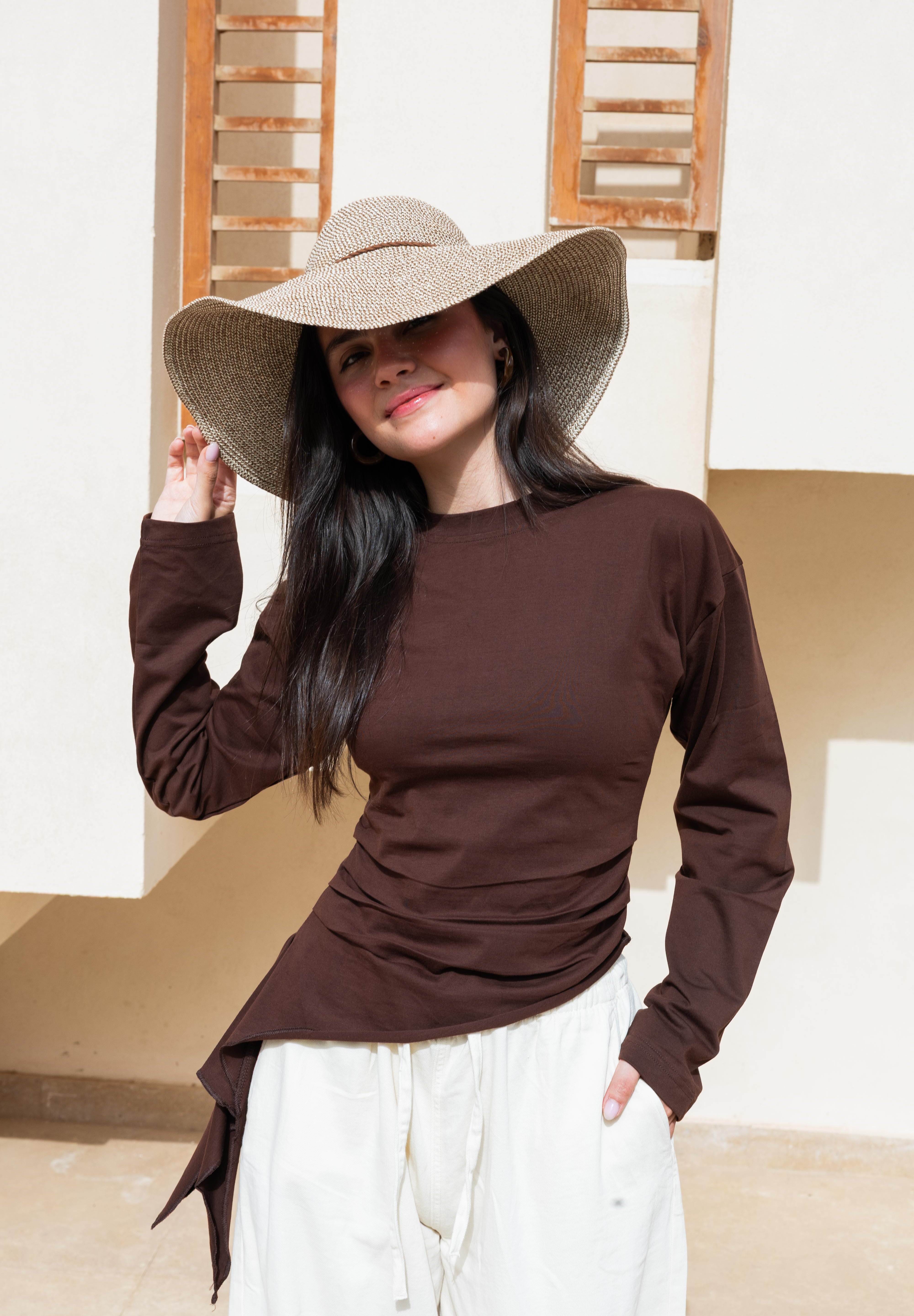 long sleeve ruched T-shirt In Brown