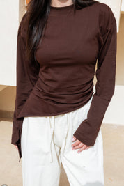 long sleeve ruched T-shirt In Brown