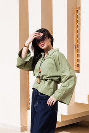 Polo Corset Blouse In Sage