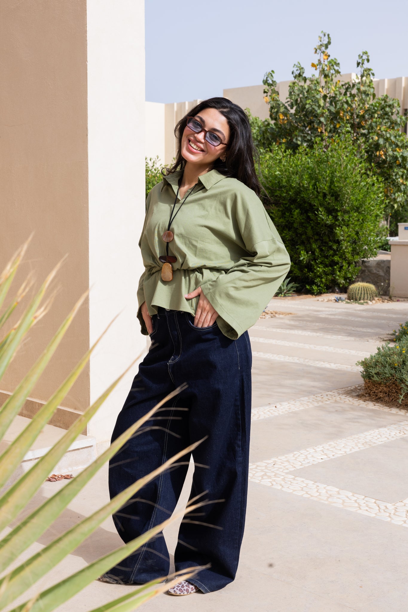 Polo Corset Blouse In Sage