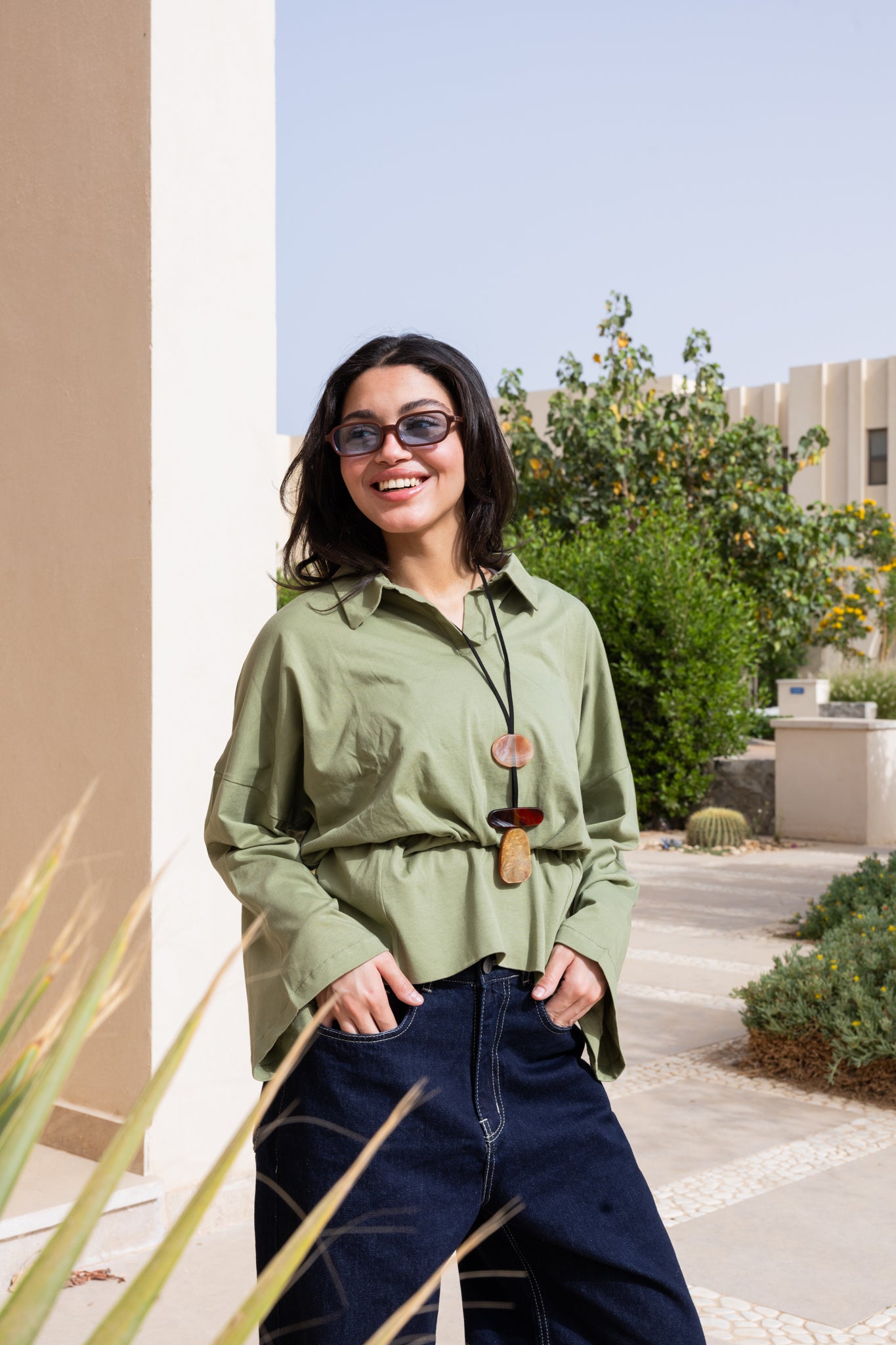Polo Corset Blouse In Sage