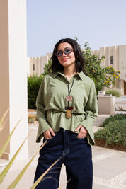 Polo Corset Blouse In Sage