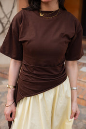 Short sleeve ruched T-shirt In Brown