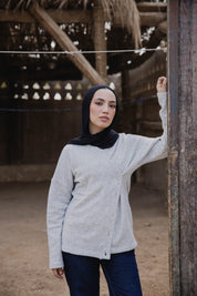 Side-Buttoned Cardigan Grey