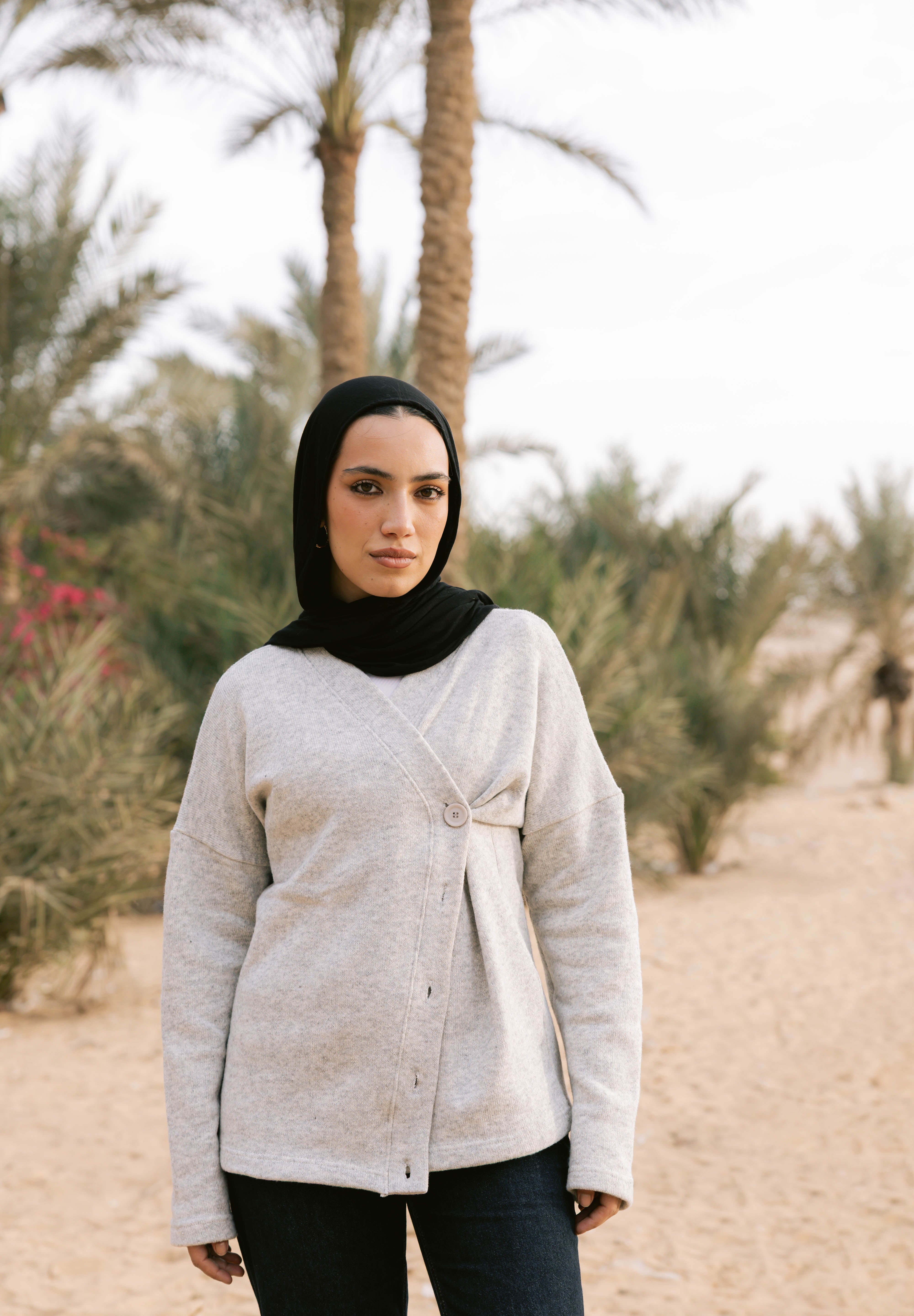 Side-Buttoned Cardigan Grey