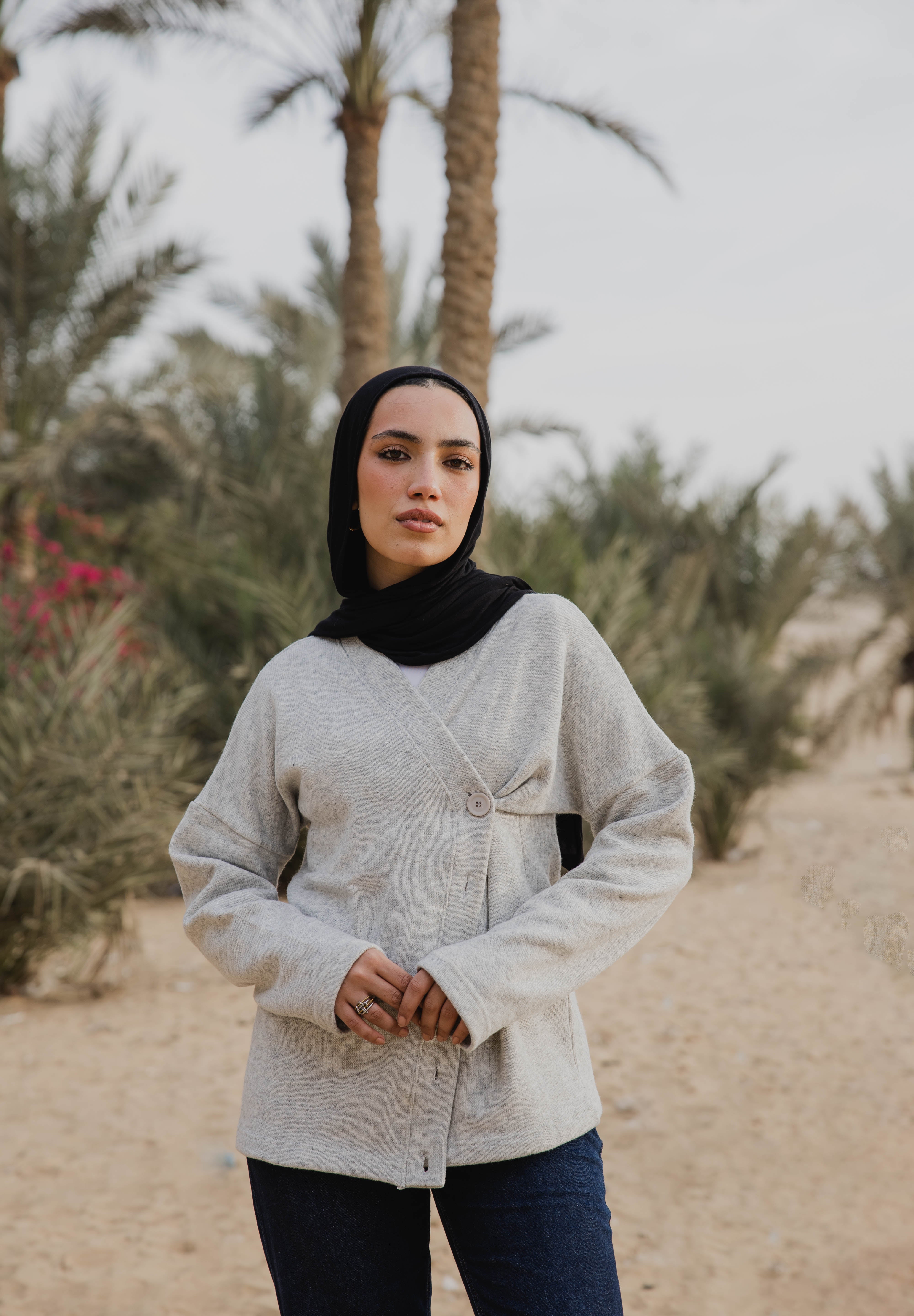 Side-Buttoned Cardigan Grey