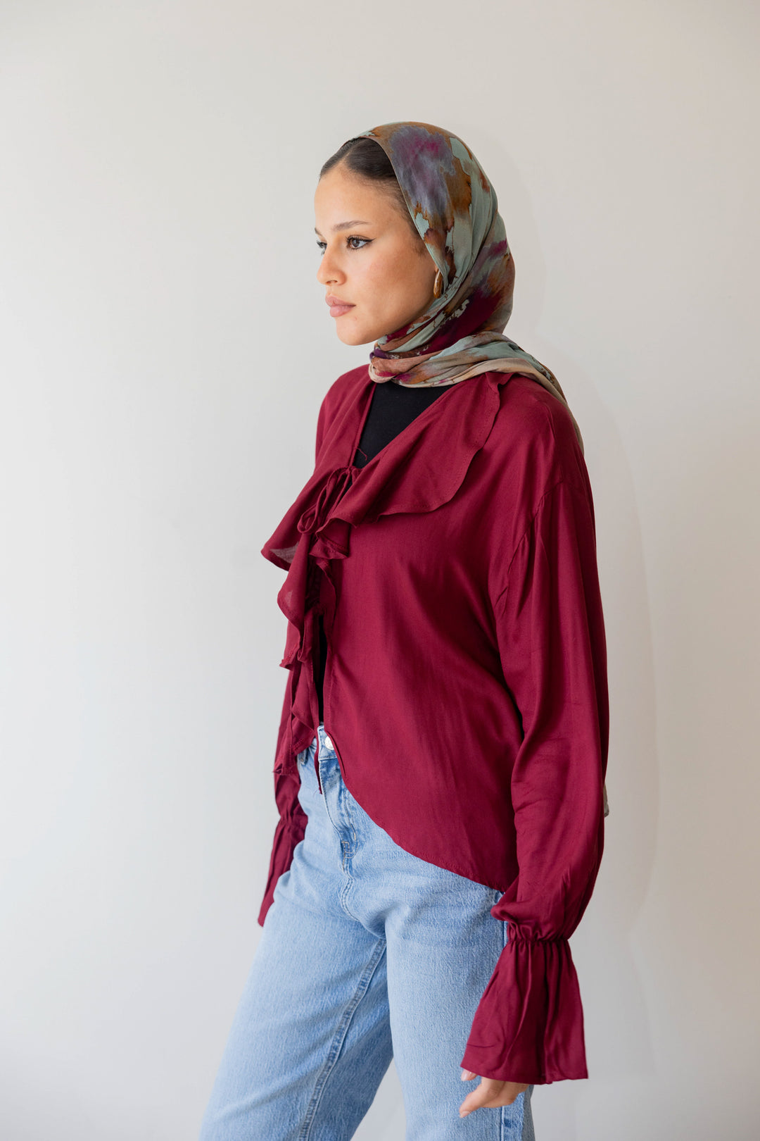 Maroon Ruffle Blouse