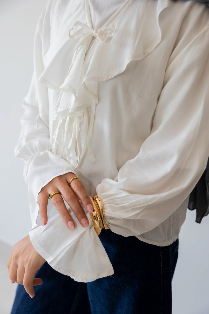 Off White Ruffle Blouse