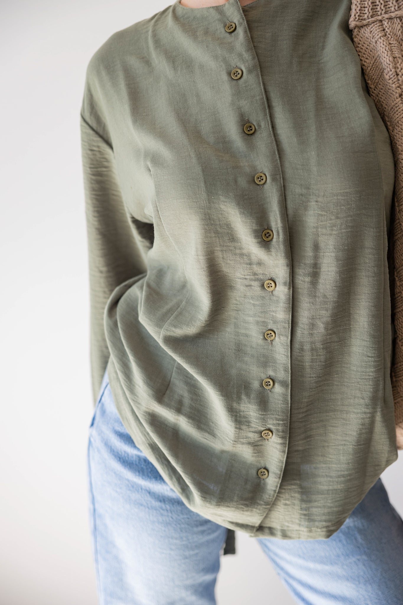 Olive Buttoned Linen Shirt