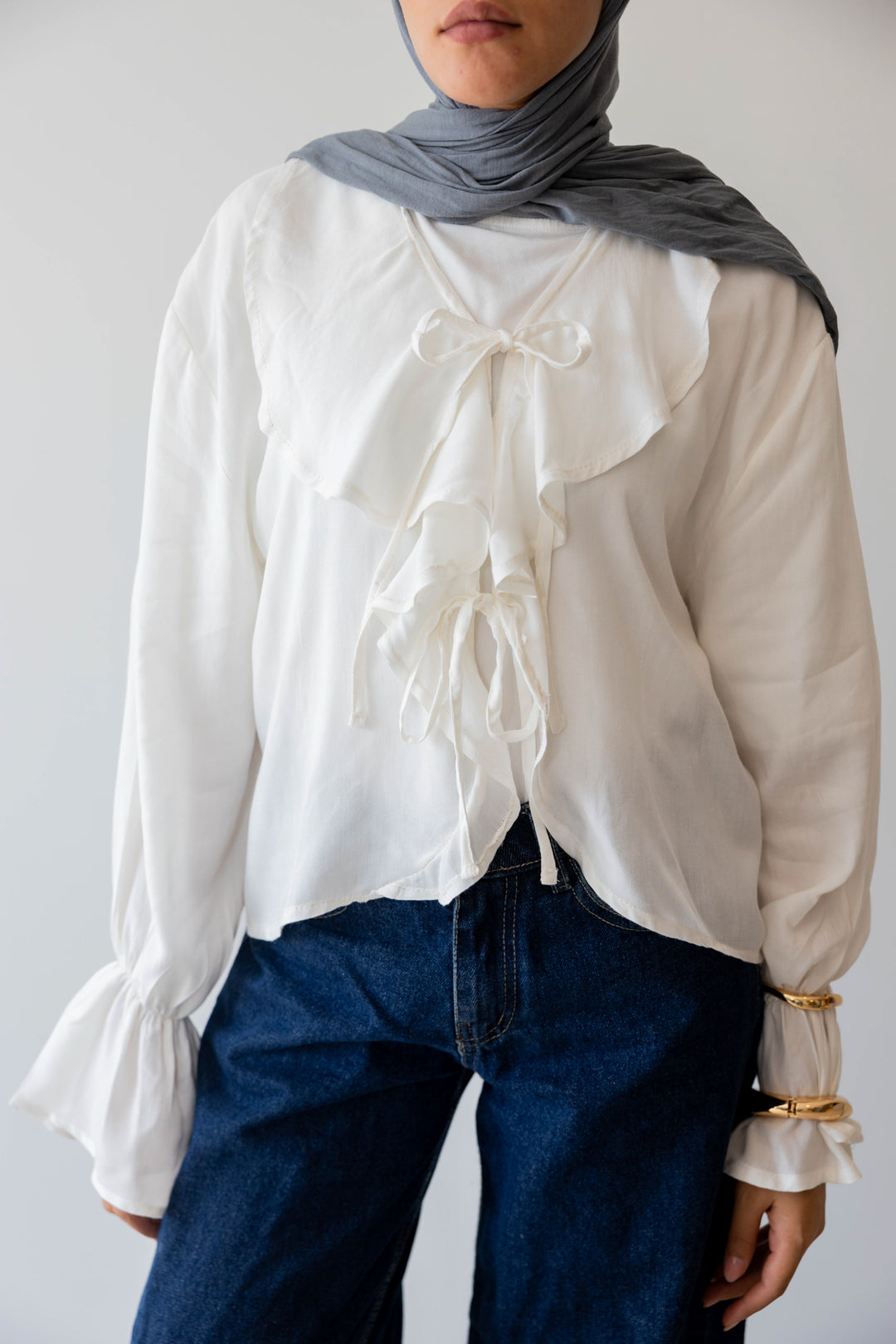 Off White Ruffle Blouse