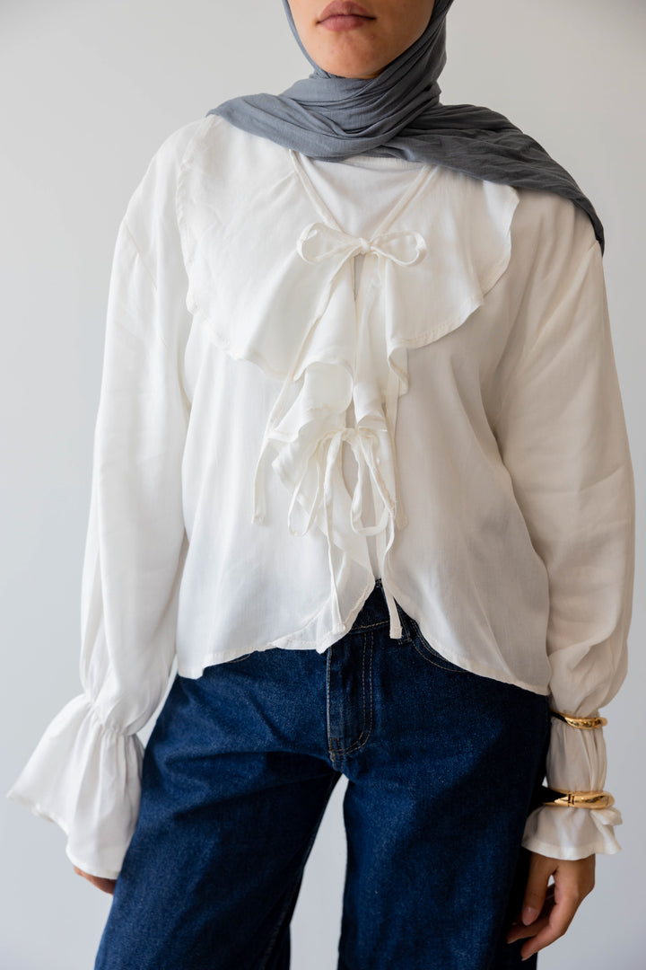 Off White Ruffle Blouse