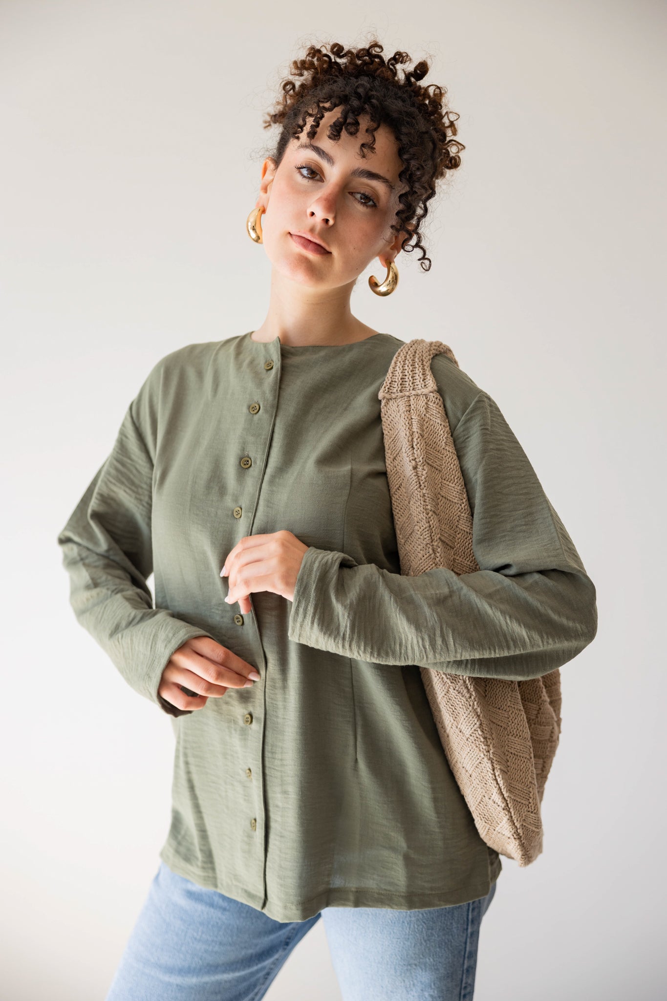 Olive Buttoned Linen Shirt