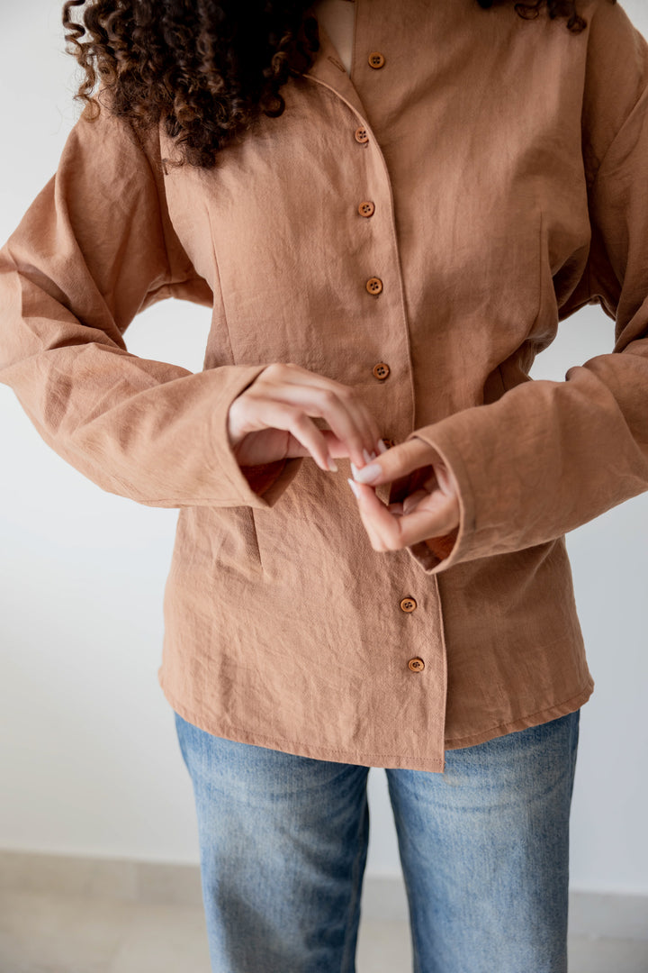 Camel Buttoned Linen Shirt